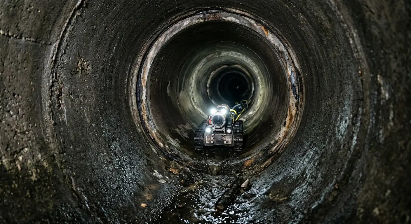Robotic sewer camera inspecting pipe interior for Sewer Line Cleaning in Ossining